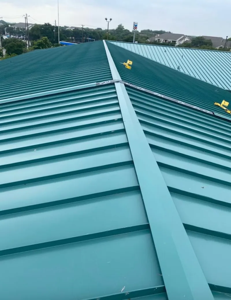 Green commercial metal roof ridge and valley for Metal Roof Repair in Whispering Pines